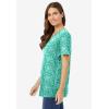 Woman Within Plus Size Perfect Printed Short-Sleeve V-Neck Tunic(Tropical Green Island Stamp)