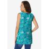 Woman Within Plus Size Perfect Printed Sleeveless Shirred V-Neck Tunic(Pretty Jade Jacquard Floral)