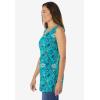 Woman Within Plus Size Perfect Printed Sleeveless Shirred V-Neck Tunic(Pretty Jade Jacquard Floral)