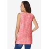 Woman Within Plus Size Perfect Printed Sleeveless Shirred V-Neck Tunic(Sweet Coral Palm)