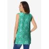 Woman Within Plus Size Perfect Printed Sleeveless Shirred V-Neck Tunic(Tropical Green Island Stamp)