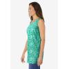 Woman Within Plus Size Perfect Printed Sleeveless Shirred V-Neck Tunic(Tropical Green Island Stamp)