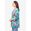 Woman Within Plus Size Rayon Three-Quarter Sleeve Effortless Tab-Front Blouse(White Blue Painted Floral)