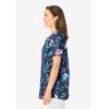 Woman Within Plus Size Short-Sleeve V-Neck Shirred Tee(Navy Multi Florals)