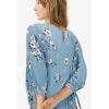 ellos Plus Size 3/4 Tie-Sleeve Blouse(Blue Lake Floral)