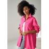 ellos Plus Size Oversized Linen-Blend Boyfriend Shirt(Raspberry Sorbet)