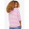 ellos Plus Size Stretch Knit Scoop Neck 3/4 Sleeve Top(White Raspberry Sorbet Stripe)