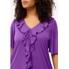 ellos Plus Size Stretch Knit V-Neck Ruffle Front Tunic(Deep Amethyst)