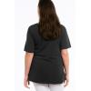 ellos Plus Size Stretch Knit V-Neck Short Sleeve Chest Pocket Tunic(Black)