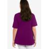 ellos Plus Size Stretch Knit V-Neck Short Sleeve Chest Pocket Tunic(Boysenberry)