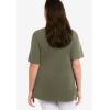 ellos Plus Size Stretch Knit V-Neck Short Sleeve Chest Pocket Tunic(Burnt Olive)