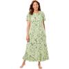 Dreams & Co. Plus Size Long Floral Print Cotton Gown(Light Sage Garden)