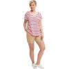 Ellos Plus Size Rounded V-Neck Tee(Chili Red White Stripe)