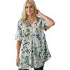Ellos Plus Size Short Sleeve Inverted Pleat Tunic(White Aqua Sky Floral)