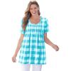 Woman Within Plus Size A-Line Knit Tunic(Pretty Turquoise Buffalo Plaid)