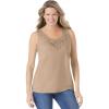 Woman Within Plus Size Beaded Tank Top(New Khaki)