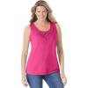Woman Within Plus Size Beaded Tank Top(Raspberry Sorbet)