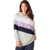 Woman Within Plus Size Color Block Hoodie Sweatshirt(Grey Multi Stripe)
