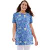 Woman Within Plus Size Perfect Printed Crewneck Tunic(French Blue Jacquard Floral)
