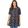 Woman Within Plus Size Perfect Printed Short-Sleeve Boatneck Tunic(Black Multi Floral)