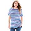 Woman Within Plus Size Perfect Printed Short-Sleeve Boatneck Tunic(Purple Orchid Painterly Stripe)