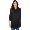 Woman Within Plus Size Rayon Three-Quarter Sleeve Effortless Tab-Front Blouse(Black)