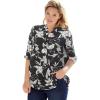 Woman Within Plus Size Rayon Three-Quarter Sleeve Effortless Tab-Front Blouse(Black White Graphic Floral)