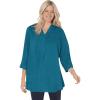 Woman Within Plus Size Rayon Three-Quarter Sleeve Effortless Tab-Front Blouse(Deep Teal)