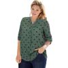 Woman Within Plus Size Rayon Three-Quarter Sleeve Effortless Tab-Front Blouse(Pine Dot)