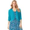 Woman Within Plus Size Rib Trim Cardigan Shrug Sweater(Pretty Turquoise)