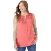 Woman Within Plus Size Smocked Henley Tank Top(Sweet Coral)