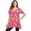 Woman Within Plus Size Textured Pointed Hem Tunic(Sweet Coral Floral)