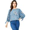 ellos Plus Size 3/4 Tie-Sleeve Blouse(Blue Lake Floral)