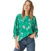ellos Plus Size 3/4 Tie-Sleeve Blouse(Emerald Sea Floral)