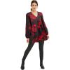 ellos Plus Size Inverted Pleat Textured Knit Tunic with Blouson Sleeves(Black Vivid Red Floral)