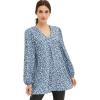 ellos Plus Size Inverted Pleat Textured Knit Tunic with Blouson Sleeves(Blue Shadow Ditsy Floral)