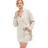 ellos Plus Size Oversized Linen-Blend Boyfriend Shirt(Heather Sand)