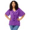 ellos Plus Size Stretch Knit V-Neck Ruffle Front Tunic(Deep Amethyst)
