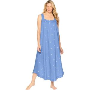 Dreams & Co. Plus Size Long Embroidered Gown(French Blue)