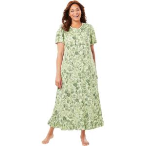 Dreams & Co. Plus Size Long Floral Print Cotton Gown(Light Sage Garden)