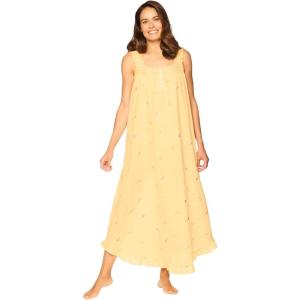 Dreams & Co. Plus Size Short Embroidered Nightgown(Banana)