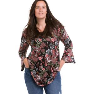 Ellos Plus Size Bell Sleeve A-Line Knit Tunic(Black Floral Print)