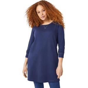 Ellos Plus Size French Terry Tunic Dress(Navy)