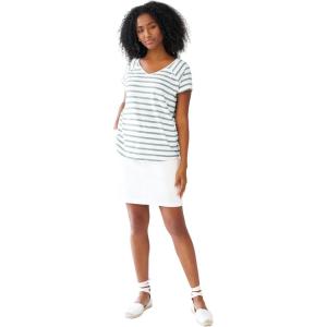 Ellos Plus Size Rounded V-Neck Tee(Grey Spruce White Stripe)