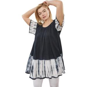 Ellos Plus Size Tie-Dye Gauze Tunic(Black White Tie Dye)