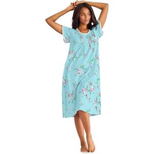 Only Necessities Plus Size Short Pintuck Knit Gown(Green Floral)