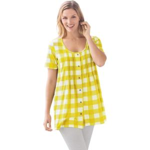 Woman Within Plus Size A-Line Knit Tunic(Primrose Yellow Buffalo Plaid)