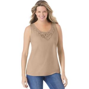 Woman Within Plus Size Beaded Tank Top(New Khaki)