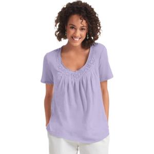 Woman Within Plus Size Crochet-Trim Knit Top(Pale Lilac)