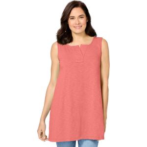 Woman Within Plus Size Notch Swing Tunic(Sweet Coral)